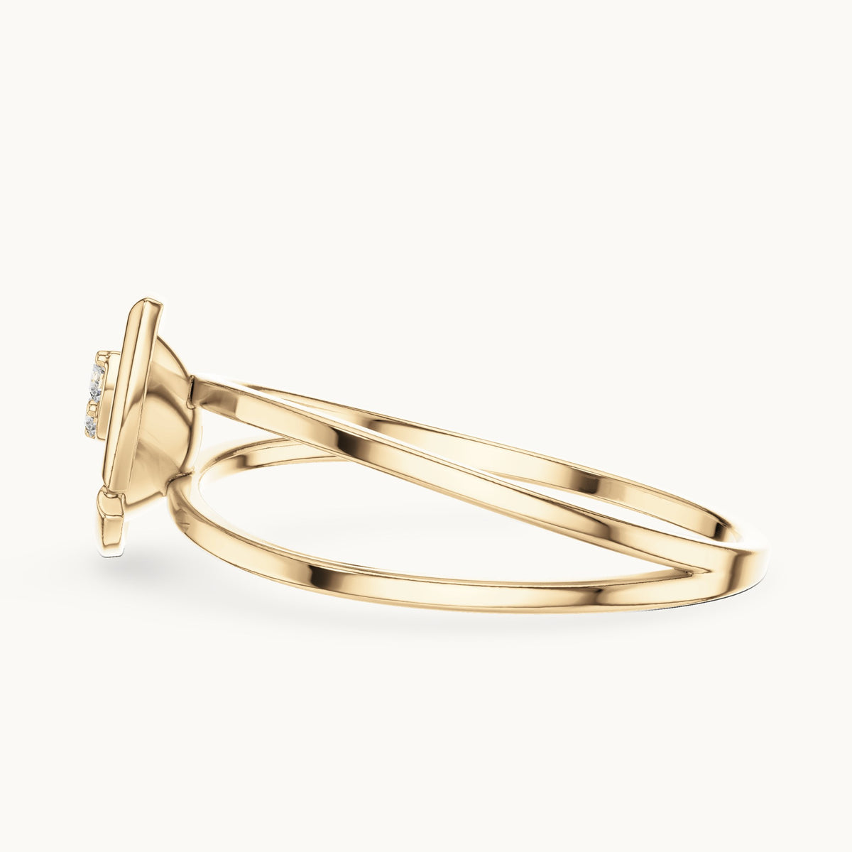 Round lab-grown diamond split band marquise frame ring in yellow gold, 0.03 CT TW, view 3