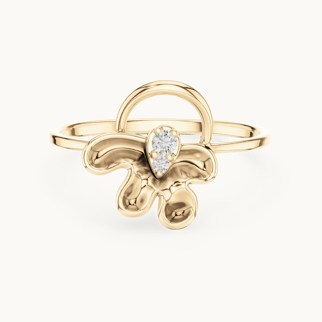 Round lab-grown diamond two-stone arch ring in yellow gold, 0.033 CT TW, view 4
