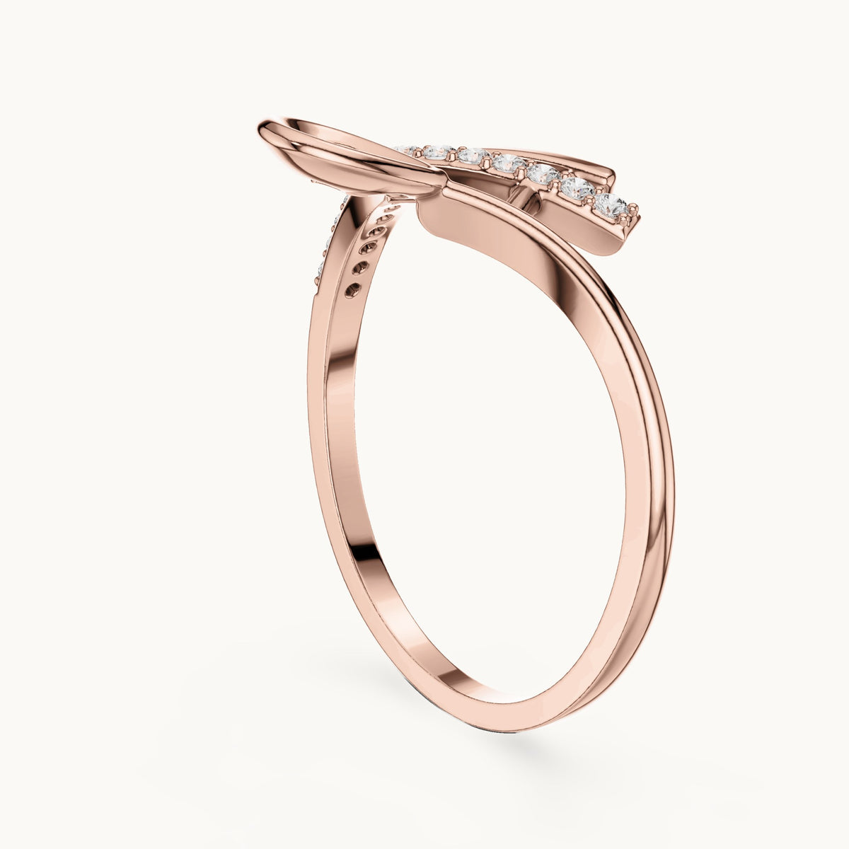 Round lab-grown diamond leaf vine bypass ring in rose gold, 0.09 CT TW, view 1
