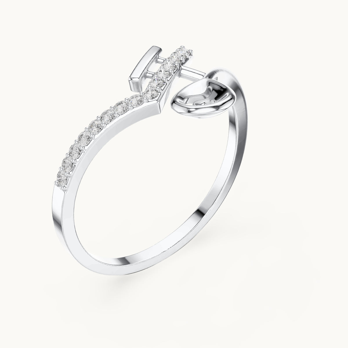 Round lab-grown diamond leaf vine bypass ring in white gold, 0.09 CT TW, view 2