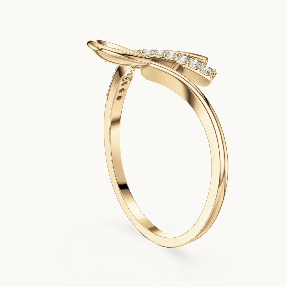 Round lab-grown diamond leaf vine bypass ring in yellow gold, 0.09 CT TW, view 1