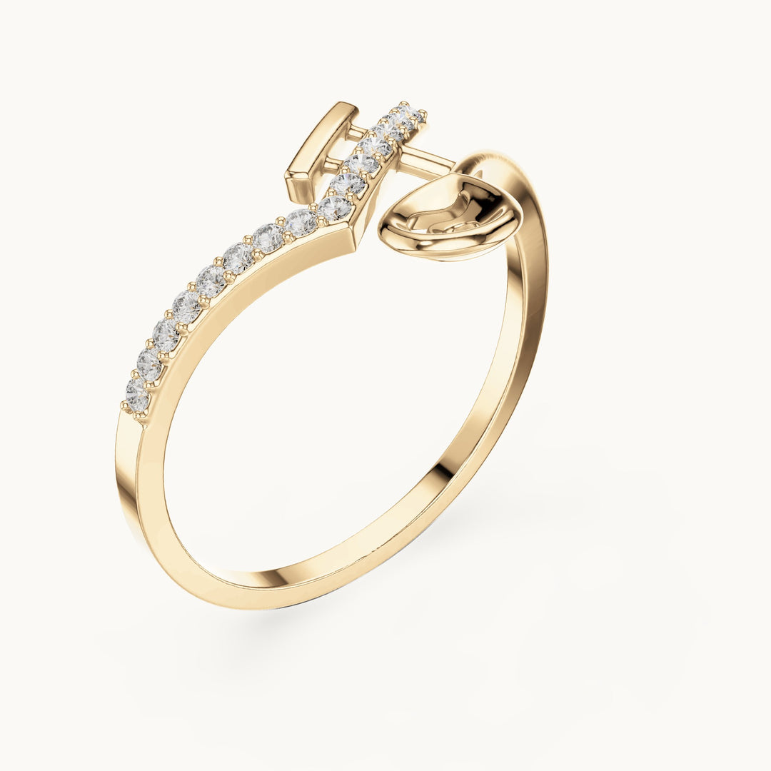 Round lab-grown diamond leaf vine bypass ring in yellow gold, 0.09 CT TW, view 2