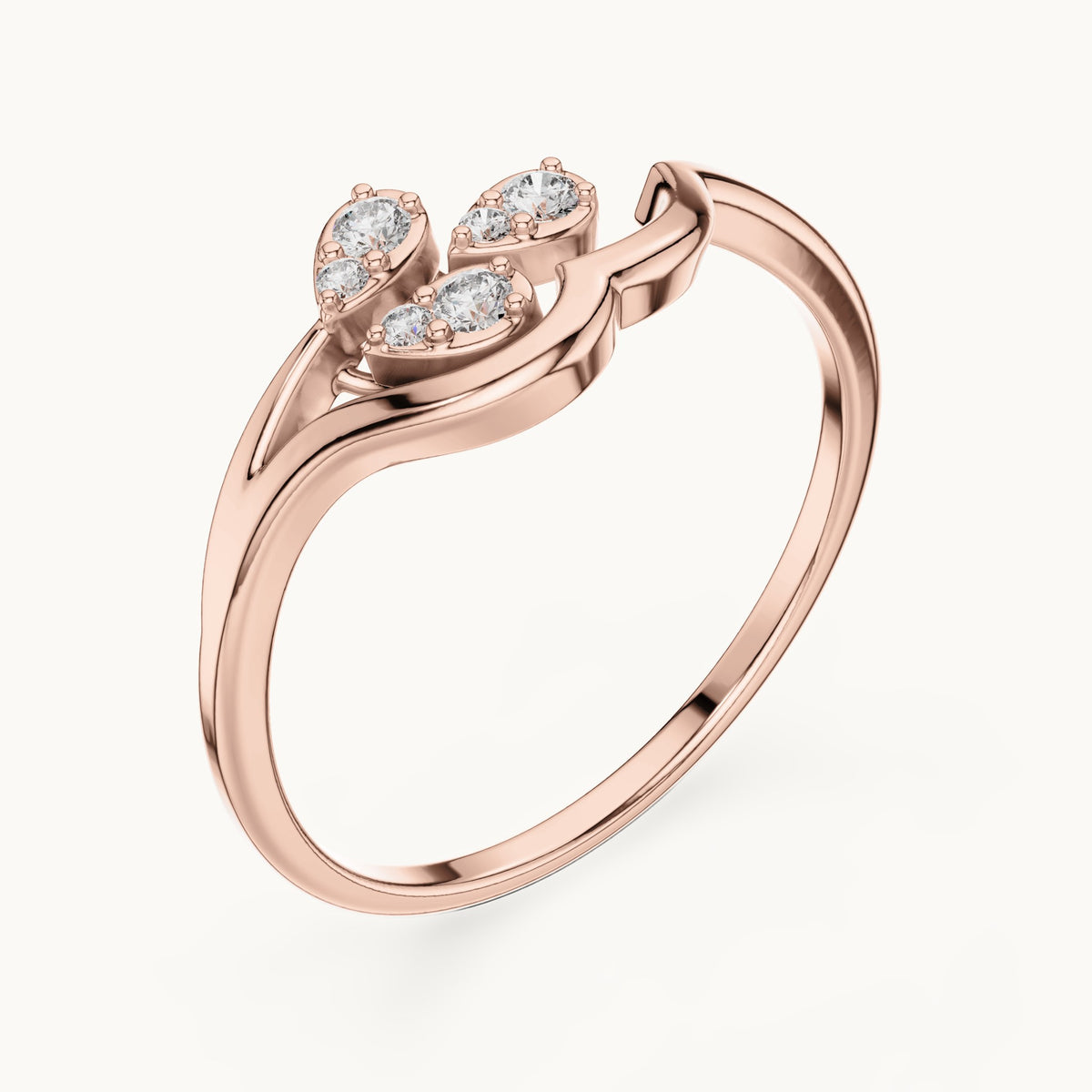 Round lab-grown diamond teardrop swirl ring in rose gold, 0.081 CT TW, view 2