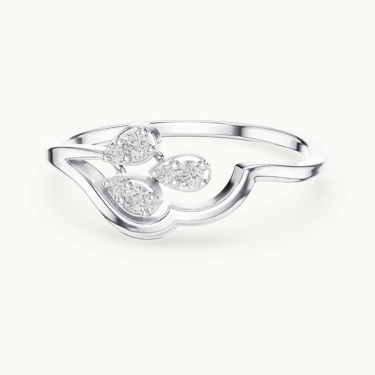 Round lab-grown diamond teardrop swirl ring in white gold, 0.081 CT TW, view 4