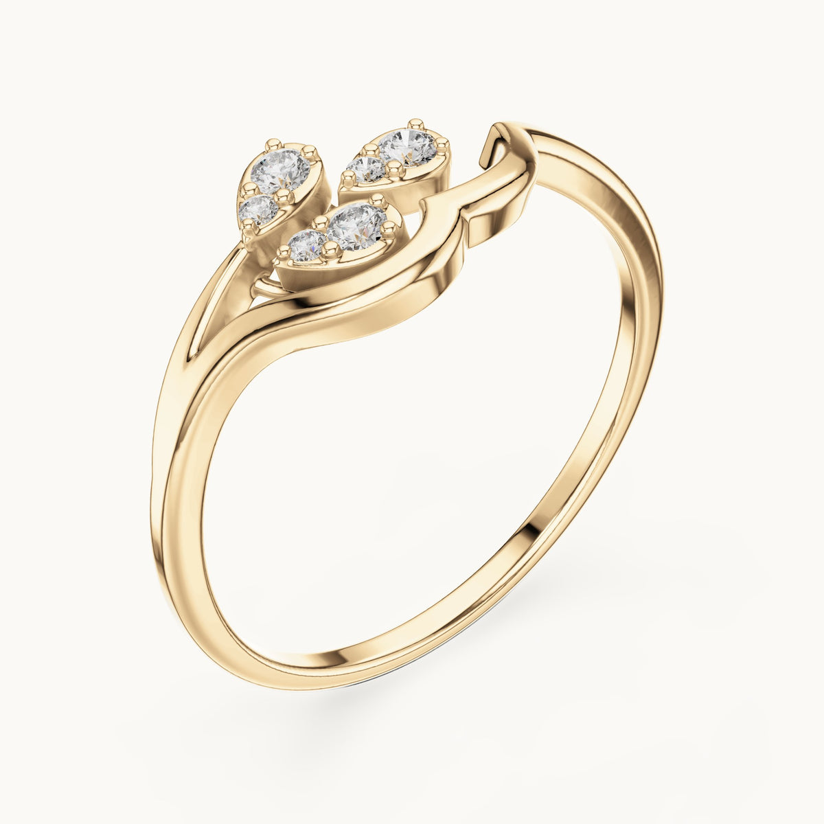 Round lab-grown diamond teardrop swirl ring in yellow gold, 0.081 CT TW, view 2