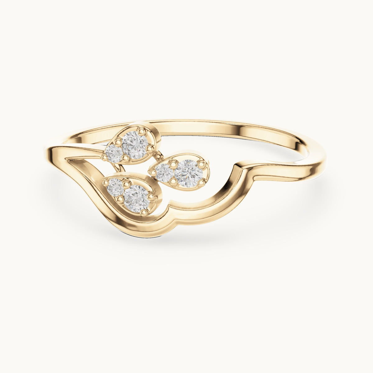 Round lab-grown diamond teardrop swirl ring in yellow gold, 0.081 CT TW, view 4