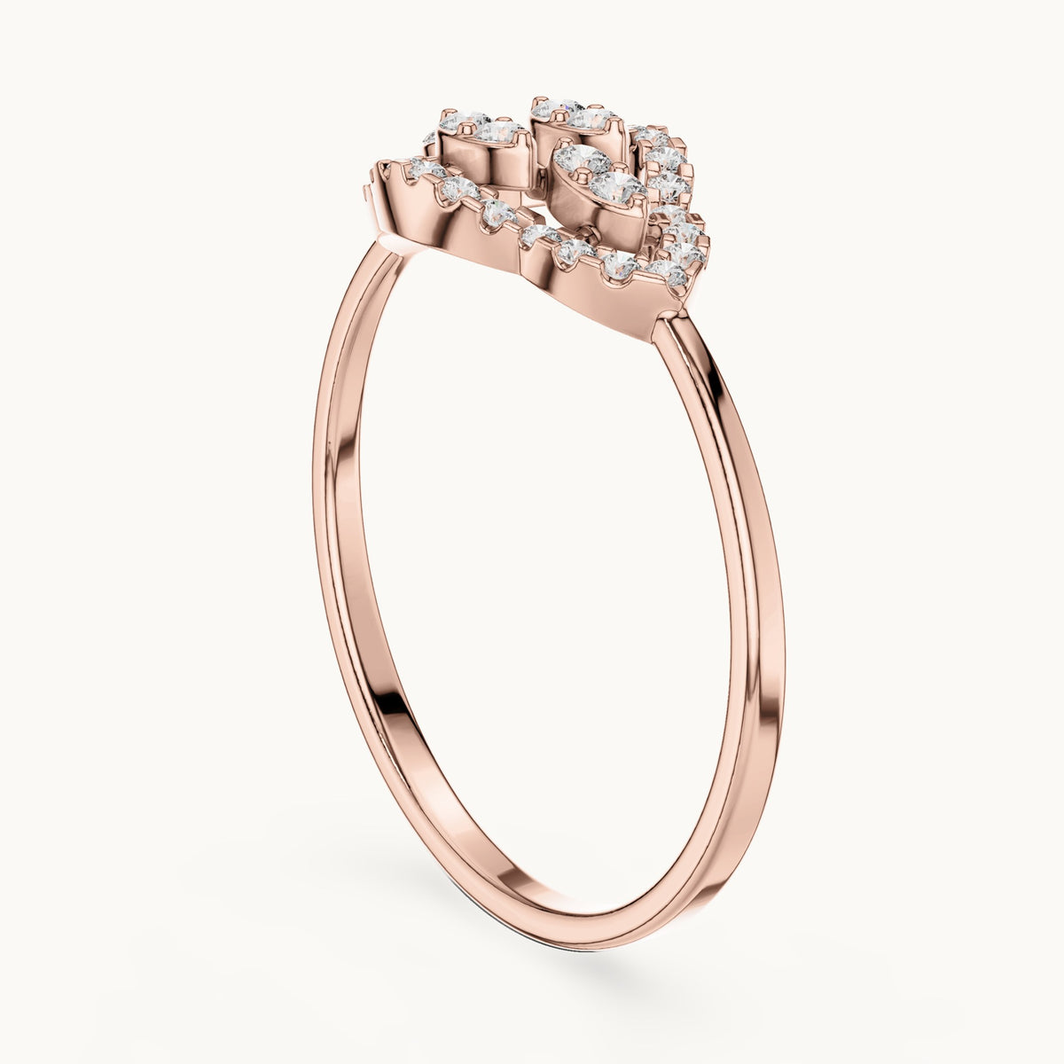 Round lab-grown diamond marquise-shape halo cluster ring in rose gold, 0.184 CT TW, view 1