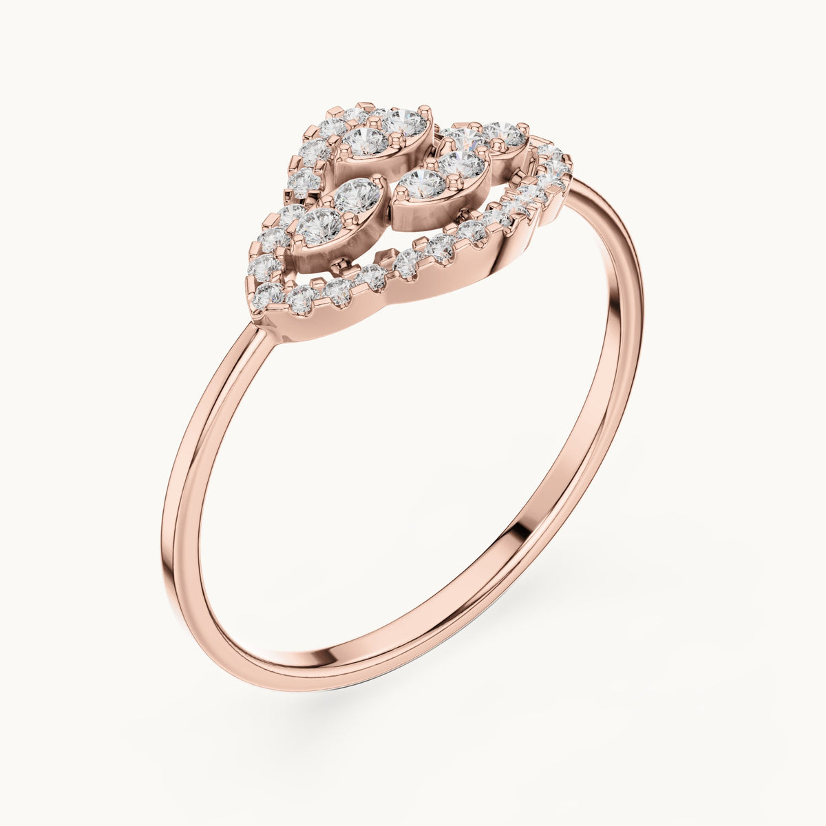 Round lab-grown diamond marquise-shape halo cluster ring in rose gold, 0.184 CT TW, view 2