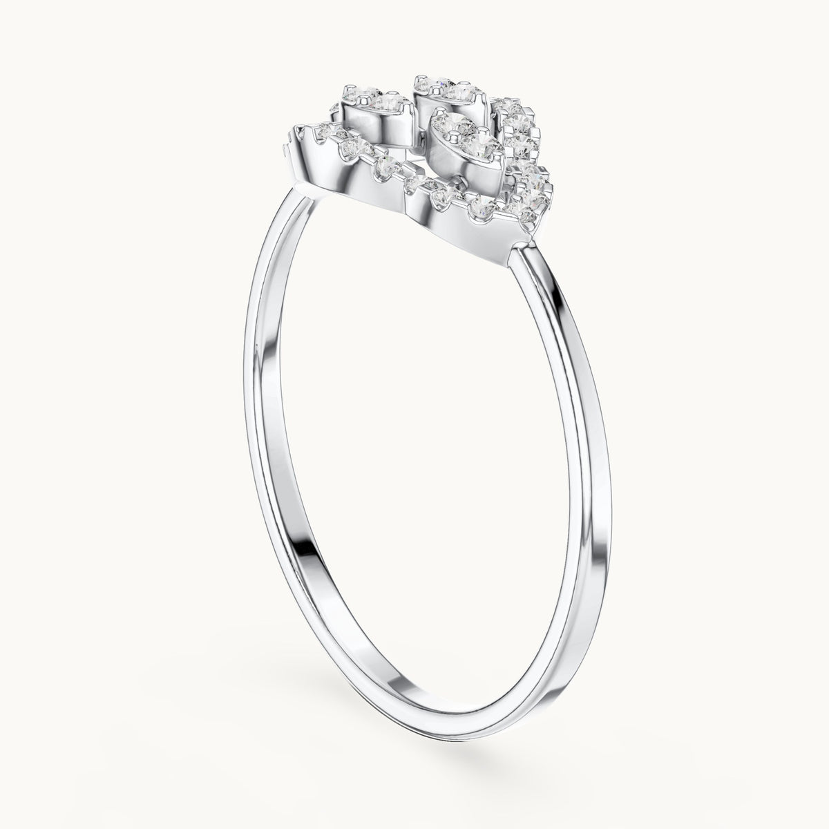 Round lab-grown diamond marquise-shape halo cluster ring in white gold, 0.184 CT TW, view 1