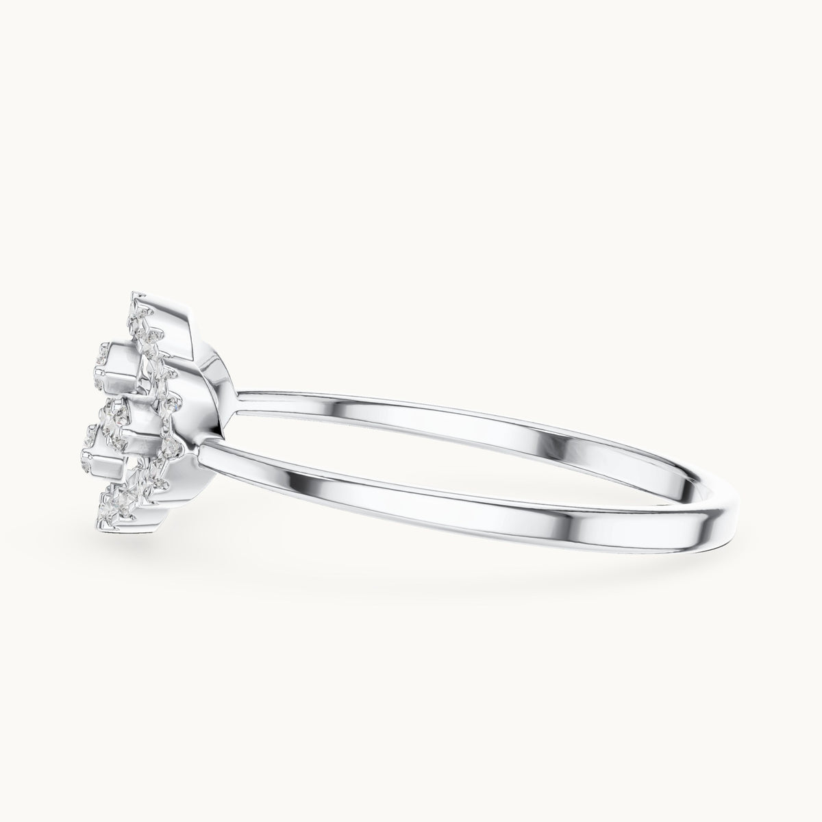 Round lab-grown diamond marquise-shape halo cluster ring in white gold, 0.184 CT TW, view 3