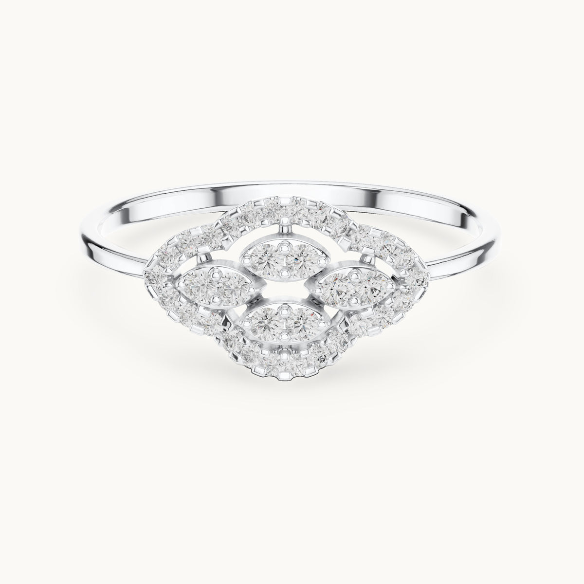Round lab-grown diamond marquise-shape halo cluster ring in white gold, 0.184 CT TW, view 4
