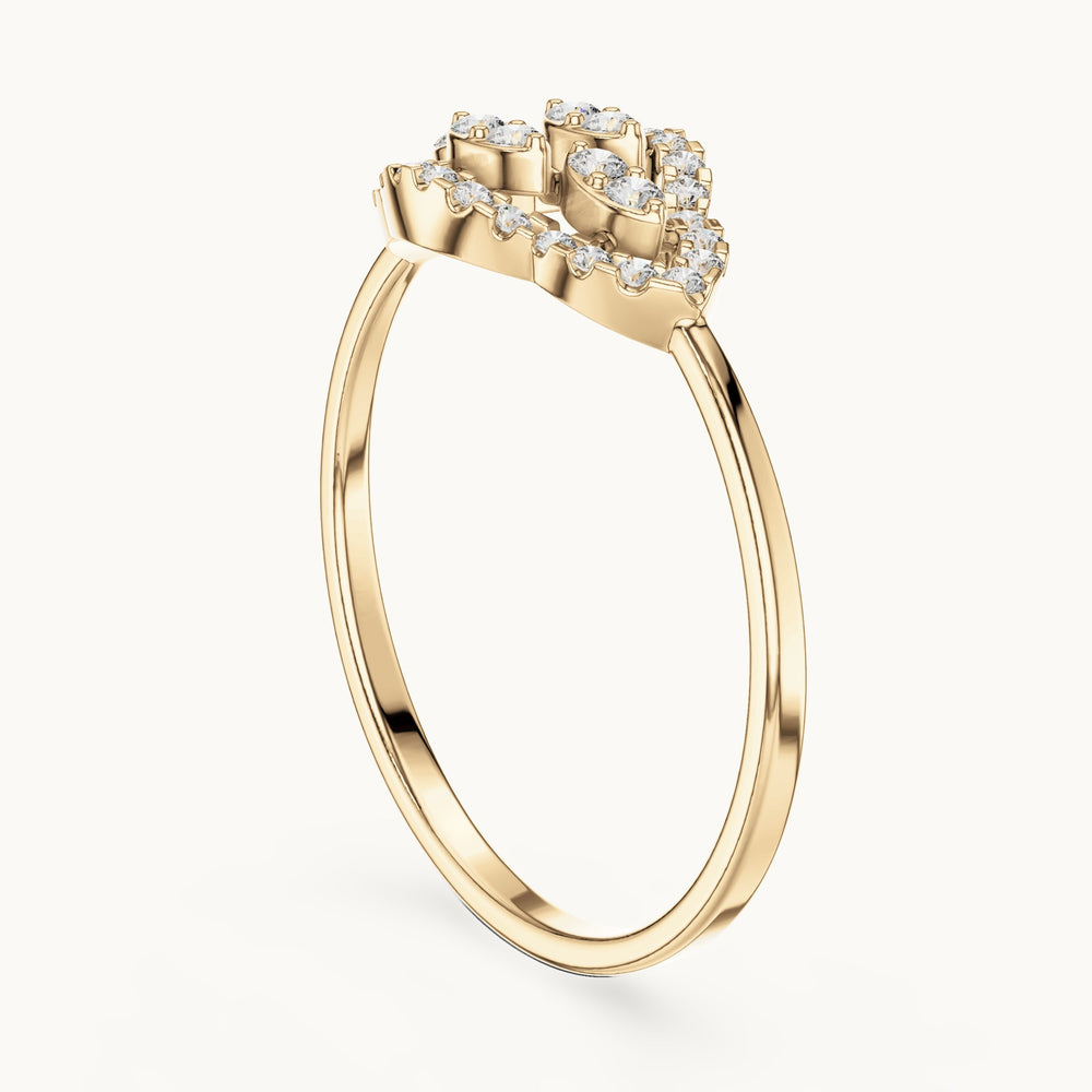 Round lab-grown diamond marquise-shape halo cluster ring in yellow gold, 0.184 CT TW, view 1