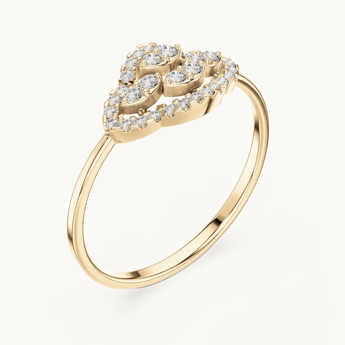 Round lab-grown diamond marquise-shape halo cluster ring in yellow gold, 0.184 CT TW, view 2