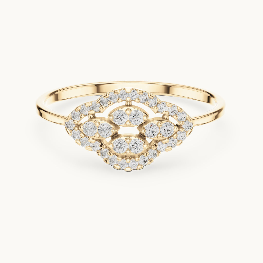 Round lab-grown diamond marquise-shape halo cluster ring in yellow gold, 0.184 CT TW, view 4