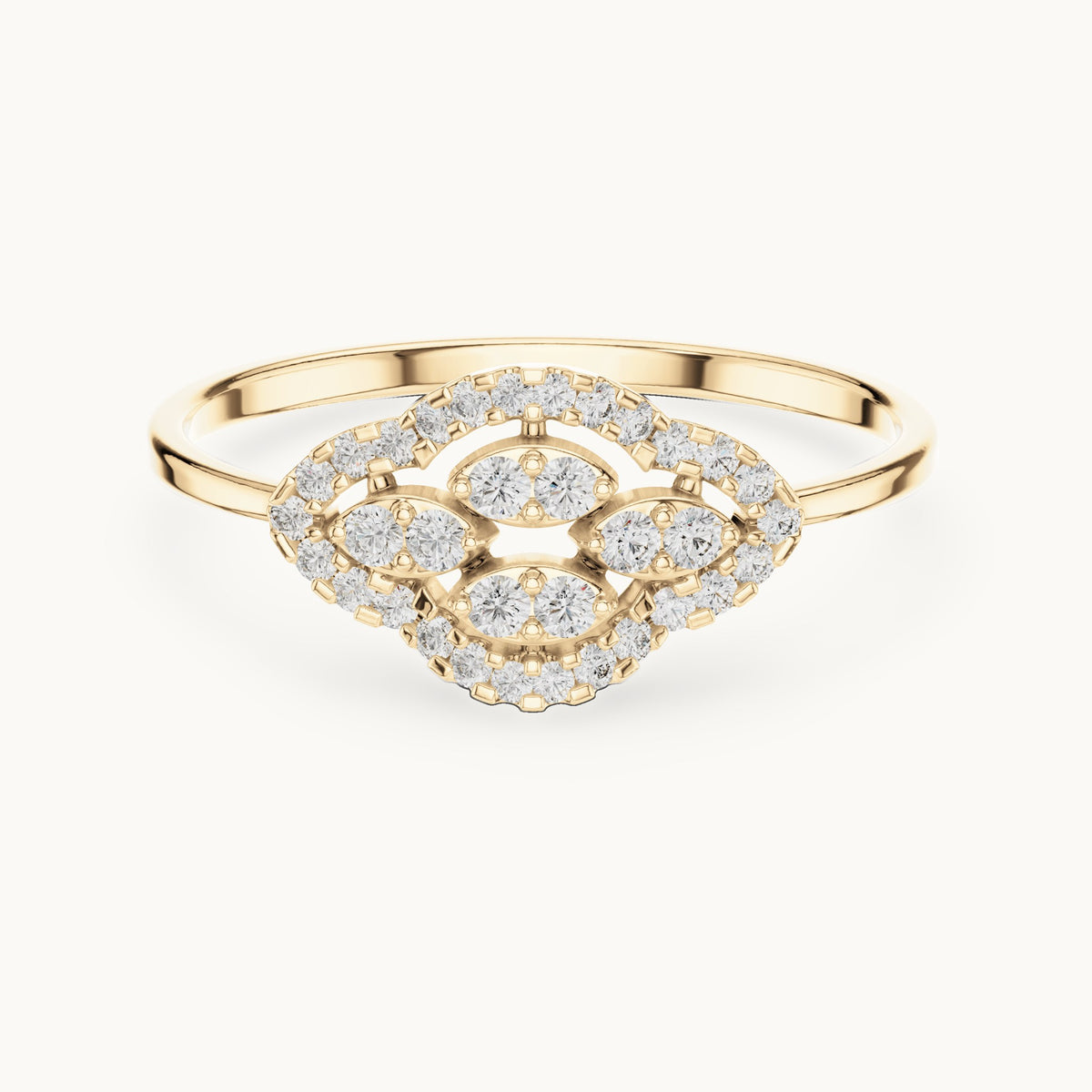 Round lab-grown diamond marquise-shape halo cluster ring in yellow gold, 0.184 CT TW, view 4