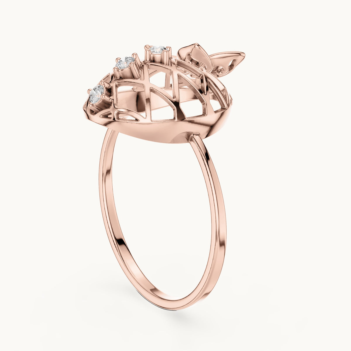 Round lab-grown diamond lattice disc ring in rose gold, 0.08 CT TW, view 1