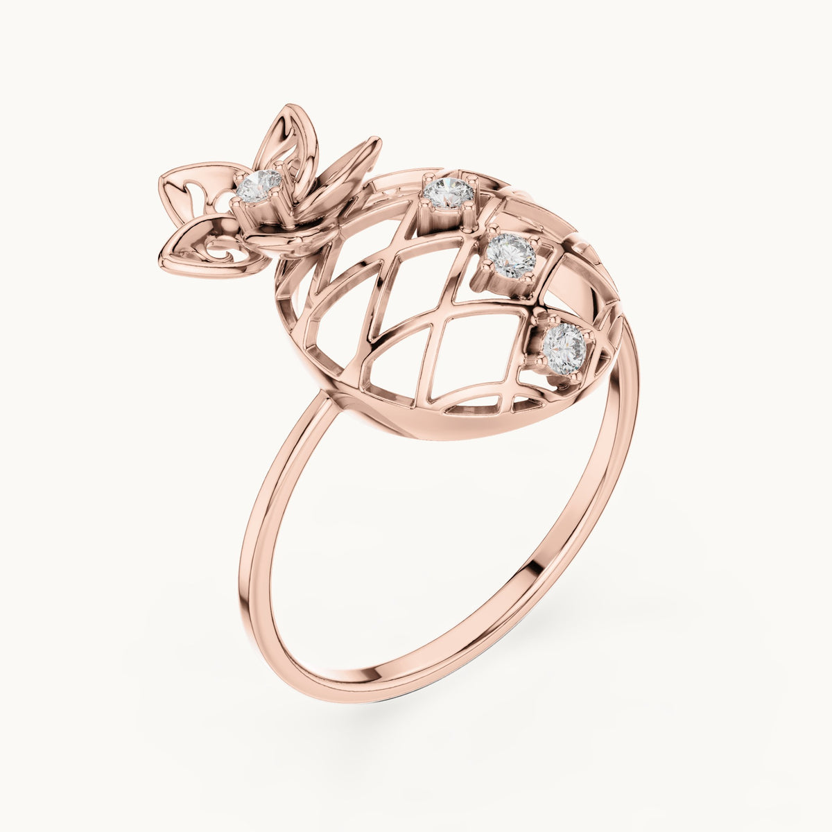 Round lab-grown diamond lattice disc ring in rose gold, 0.08 CT TW, view 2
