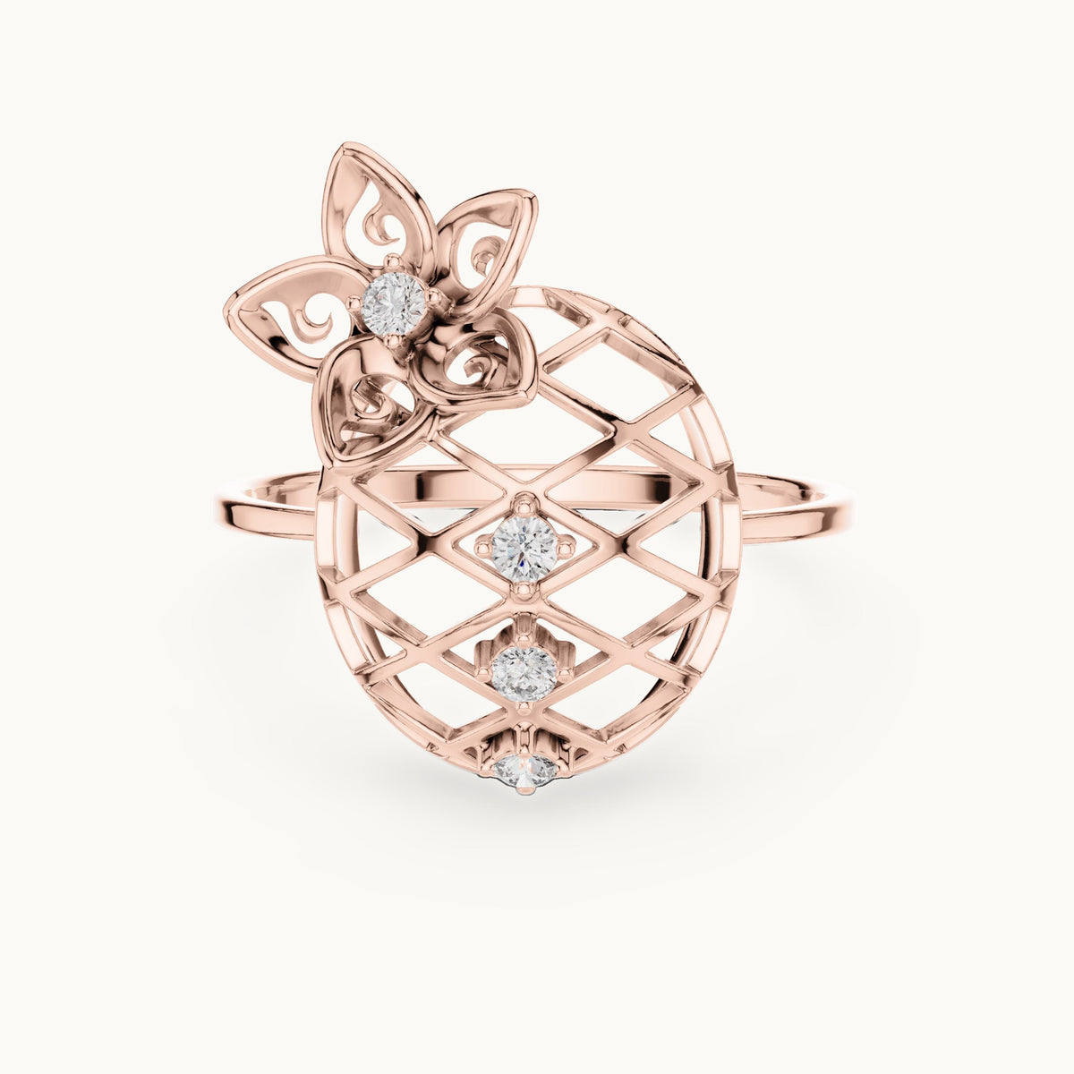 Round lab-grown diamond lattice disc ring in rose gold, 0.08 CT TW, view 4