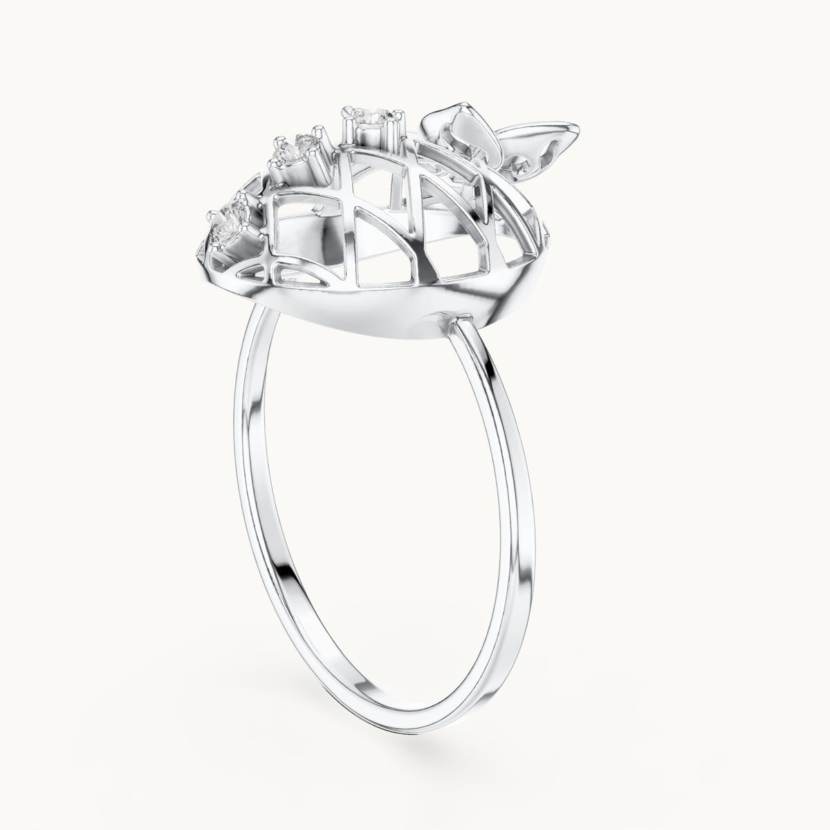 Round lab-grown diamond lattice disc ring in white gold, 0.08 CT TW, view 1