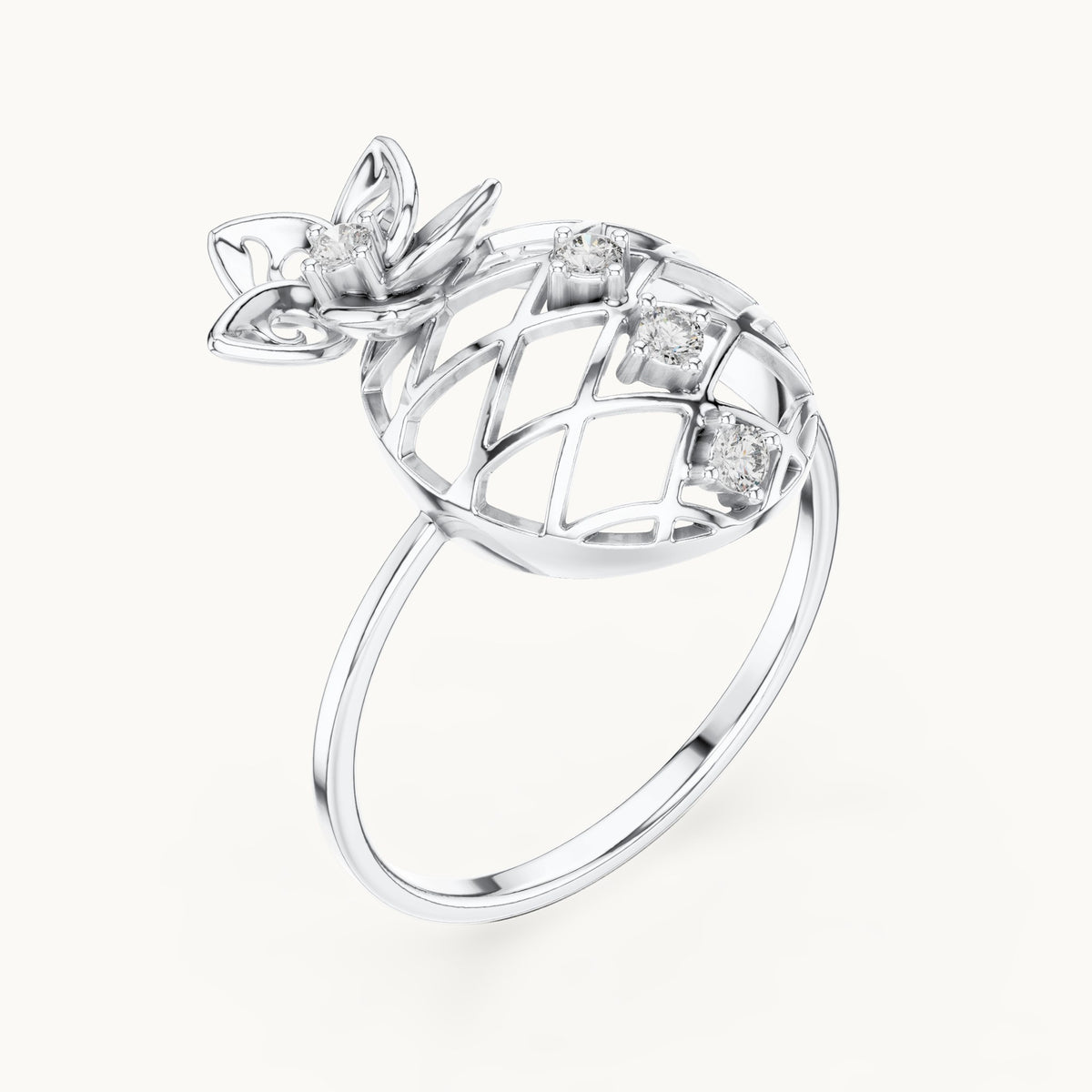 Round lab-grown diamond lattice disc ring in white gold, 0.08 CT TW, view 2
