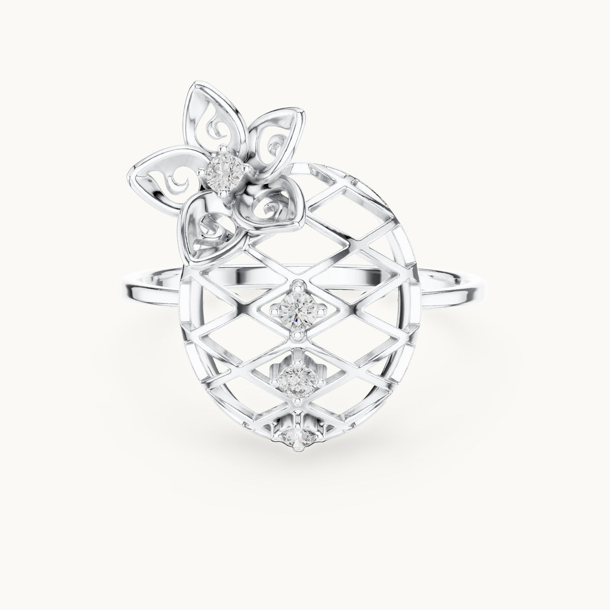 Round lab-grown diamond lattice disc ring in white gold, 0.08 CT TW, view 4
