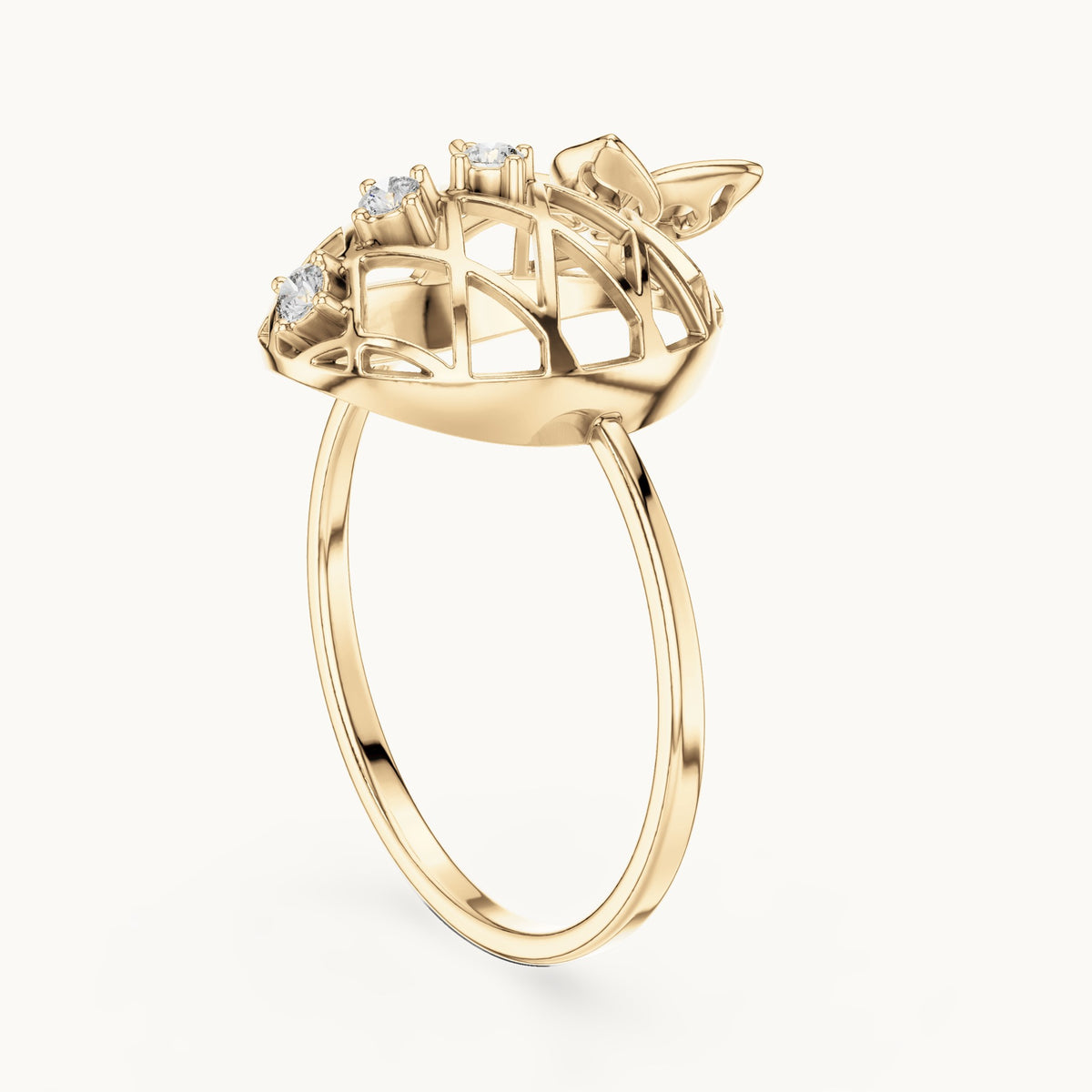 Round lab-grown diamond lattice disc ring in yellow gold, 0.08 CT TW, view 1
