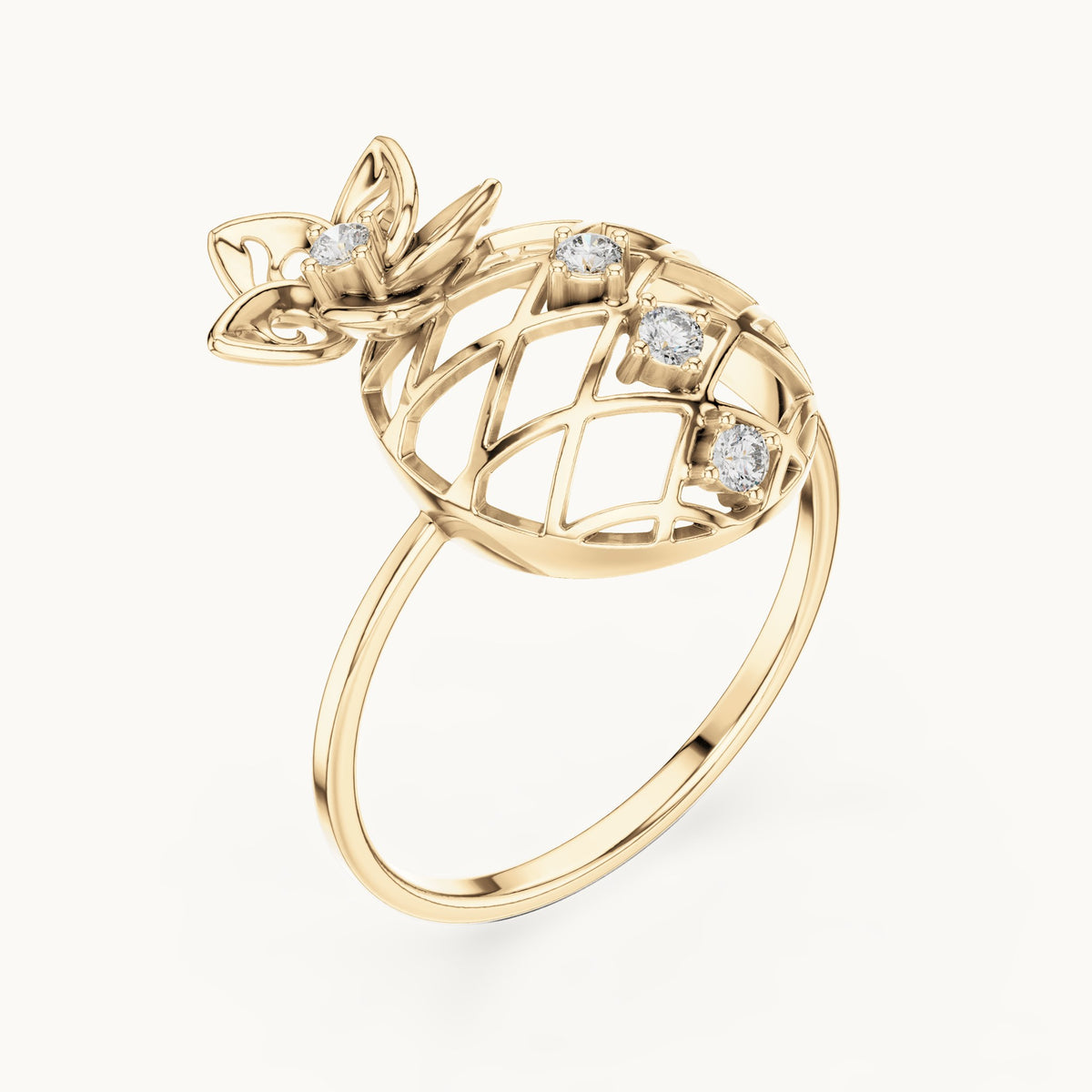 Round lab-grown diamond lattice disc ring in yellow gold, 0.08 CT TW, view 2