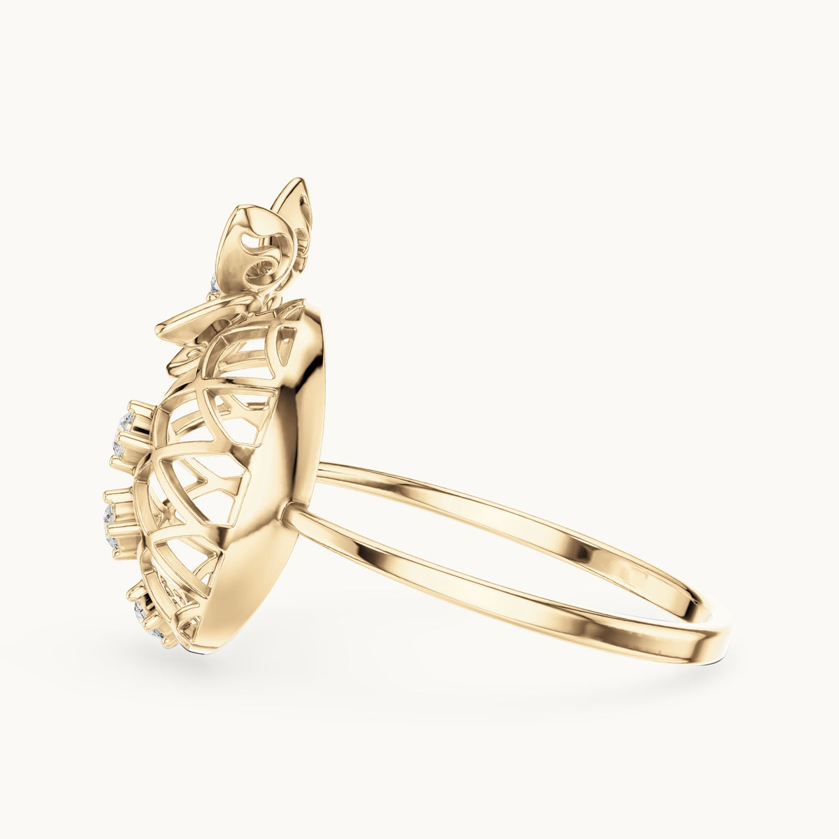 Round lab-grown diamond lattice disc ring in yellow gold, 0.08 CT TW, view 3