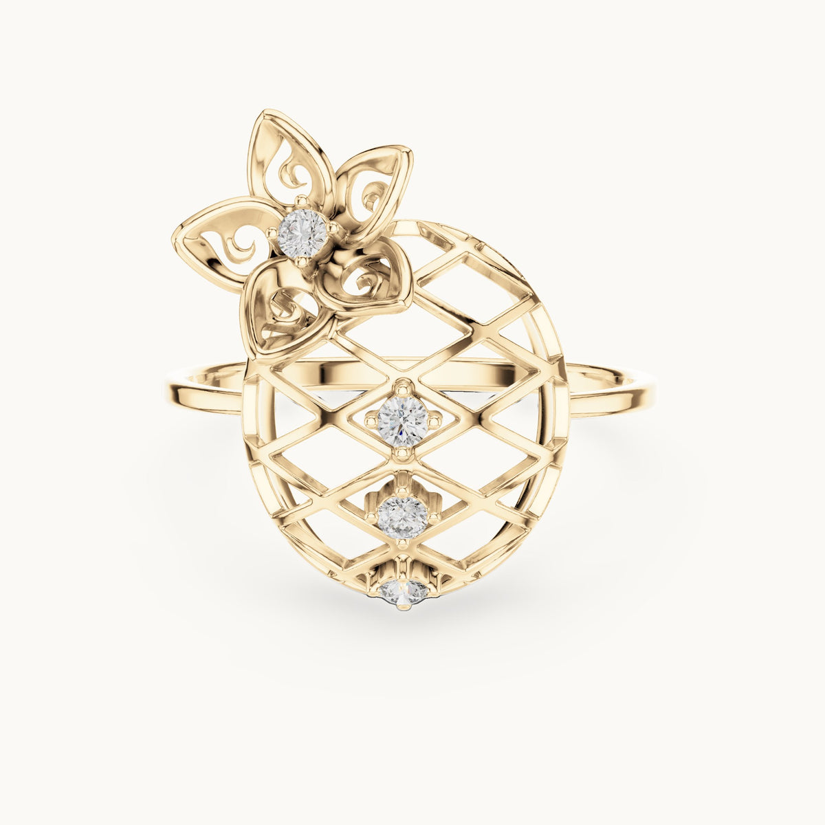 Round lab-grown diamond lattice disc ring in yellow gold, 0.08 CT TW, view 4