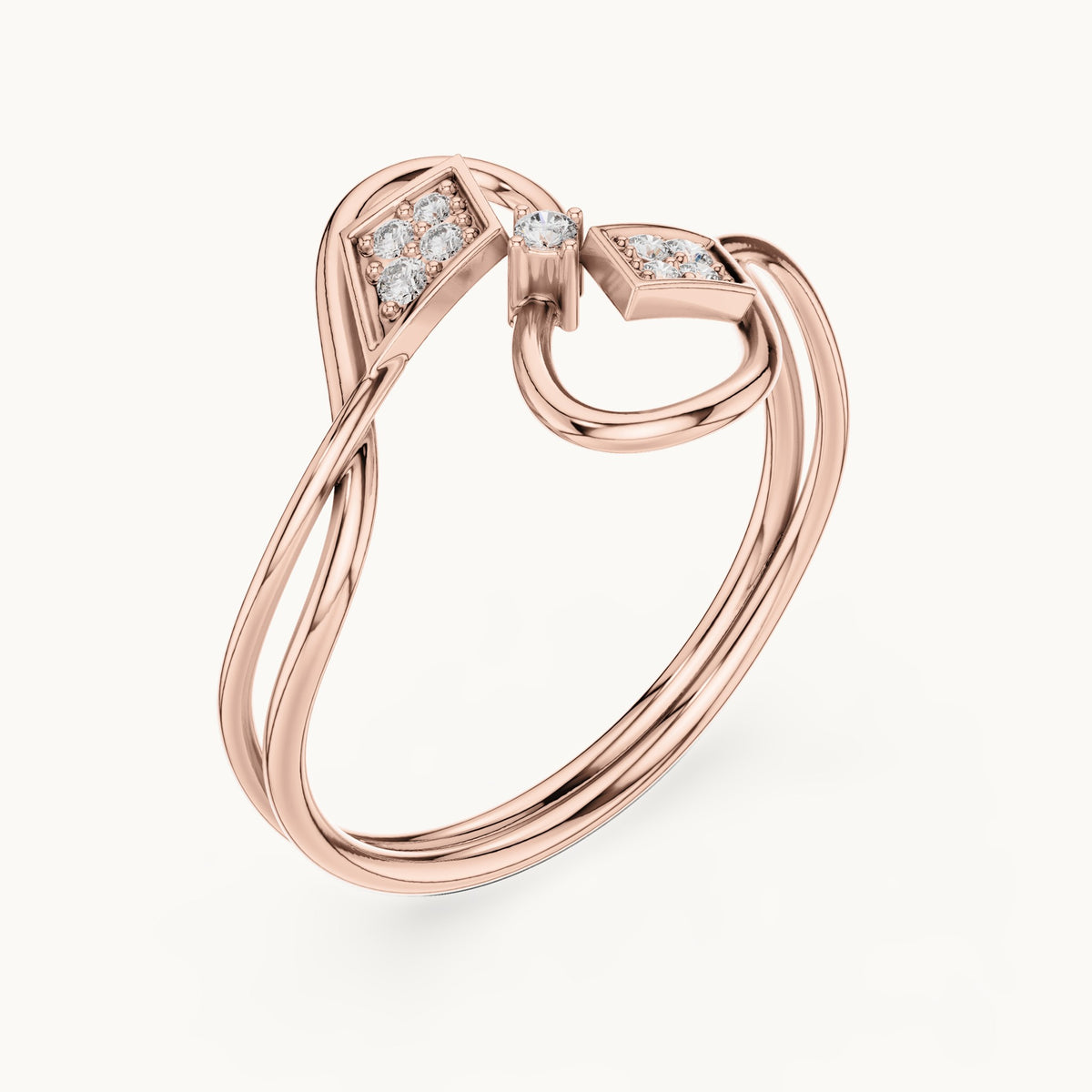 Round lab-grown diamond kite cluster bypass ring in rose gold, 0.068 CT TW, view 2