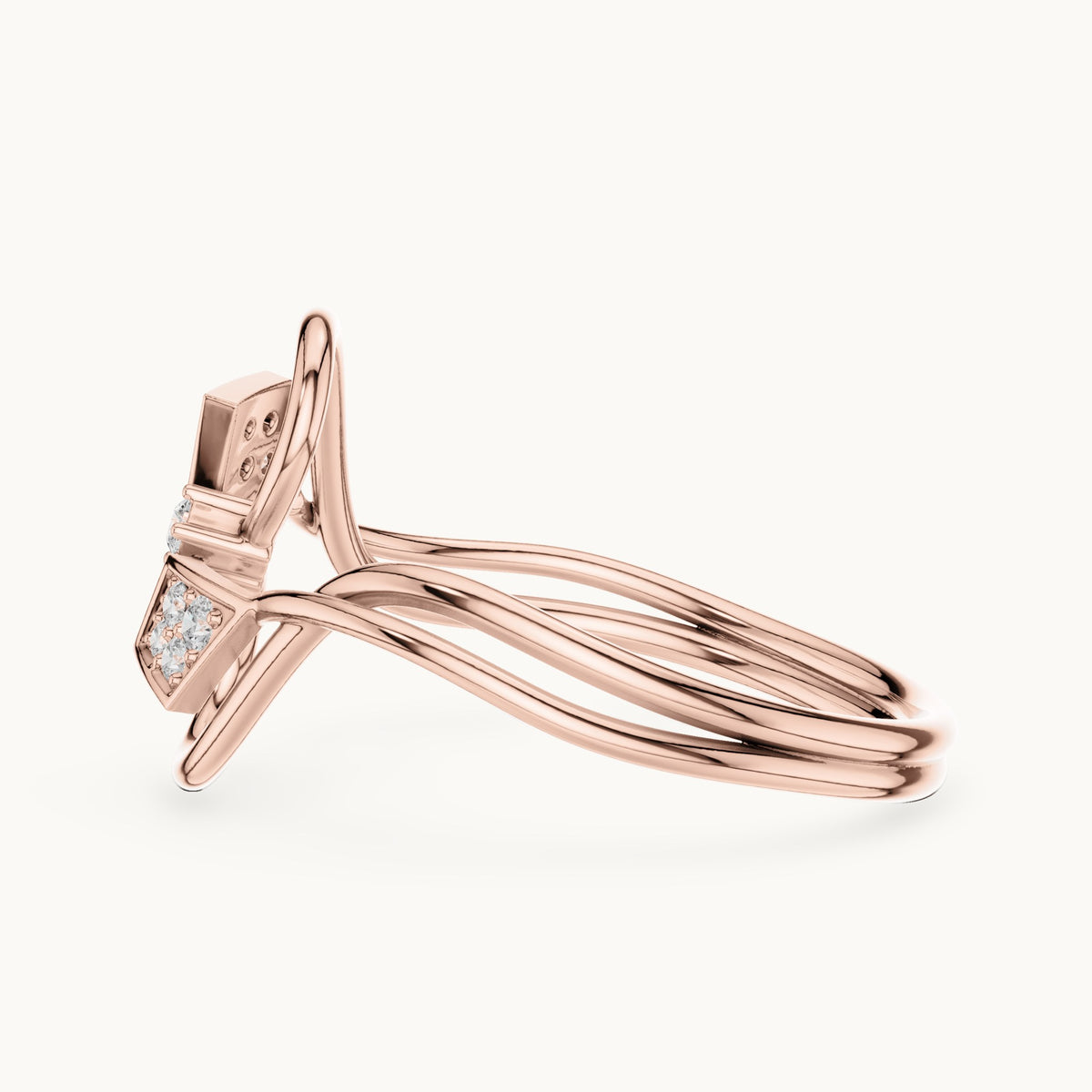 Round lab-grown diamond kite cluster bypass ring in rose gold, 0.068 CT TW, view 3