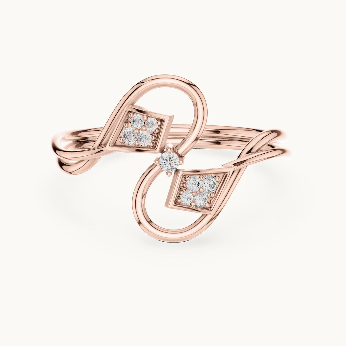 Round lab-grown diamond kite cluster bypass ring in rose gold, 0.068 CT TW, view 4