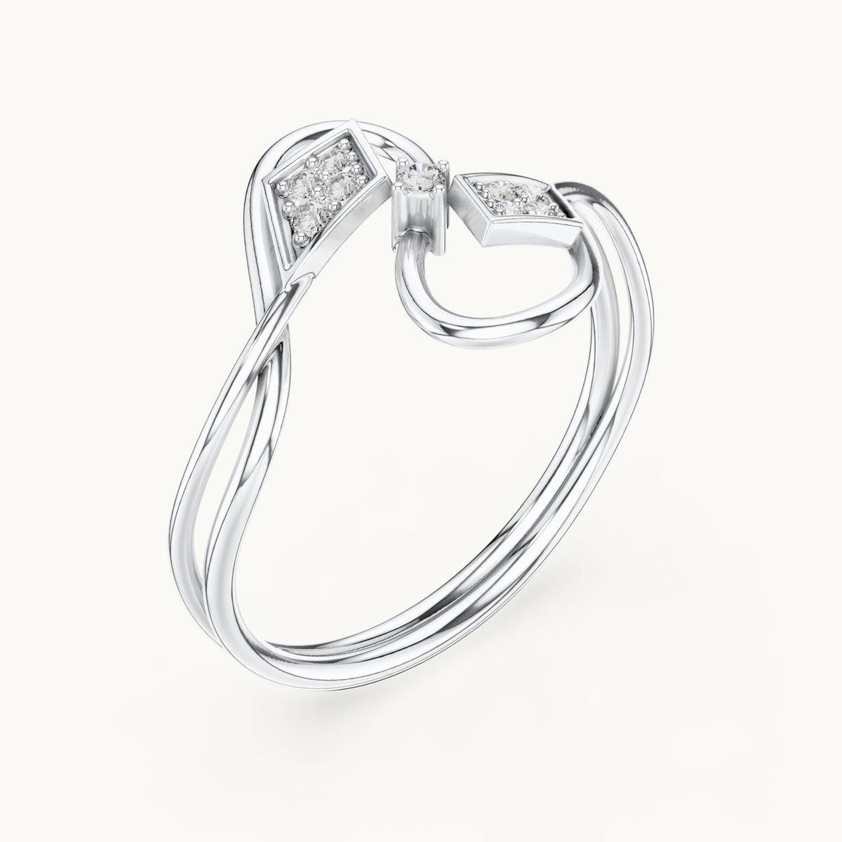 Round lab-grown diamond kite cluster bypass ring in white gold, 0.068 CT TW, view 2
