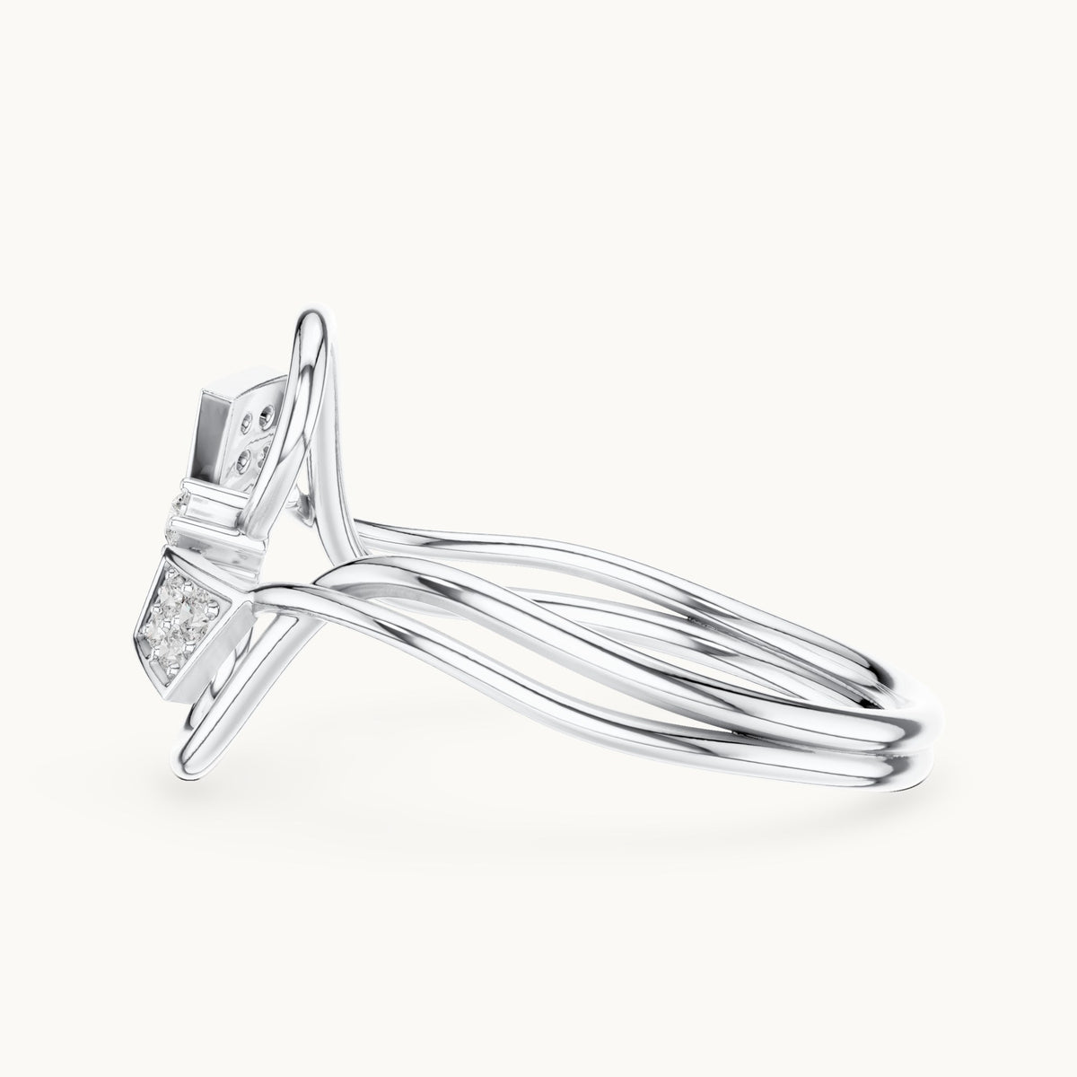 Round lab-grown diamond kite cluster bypass ring in white gold, 0.068 CT TW, view 3