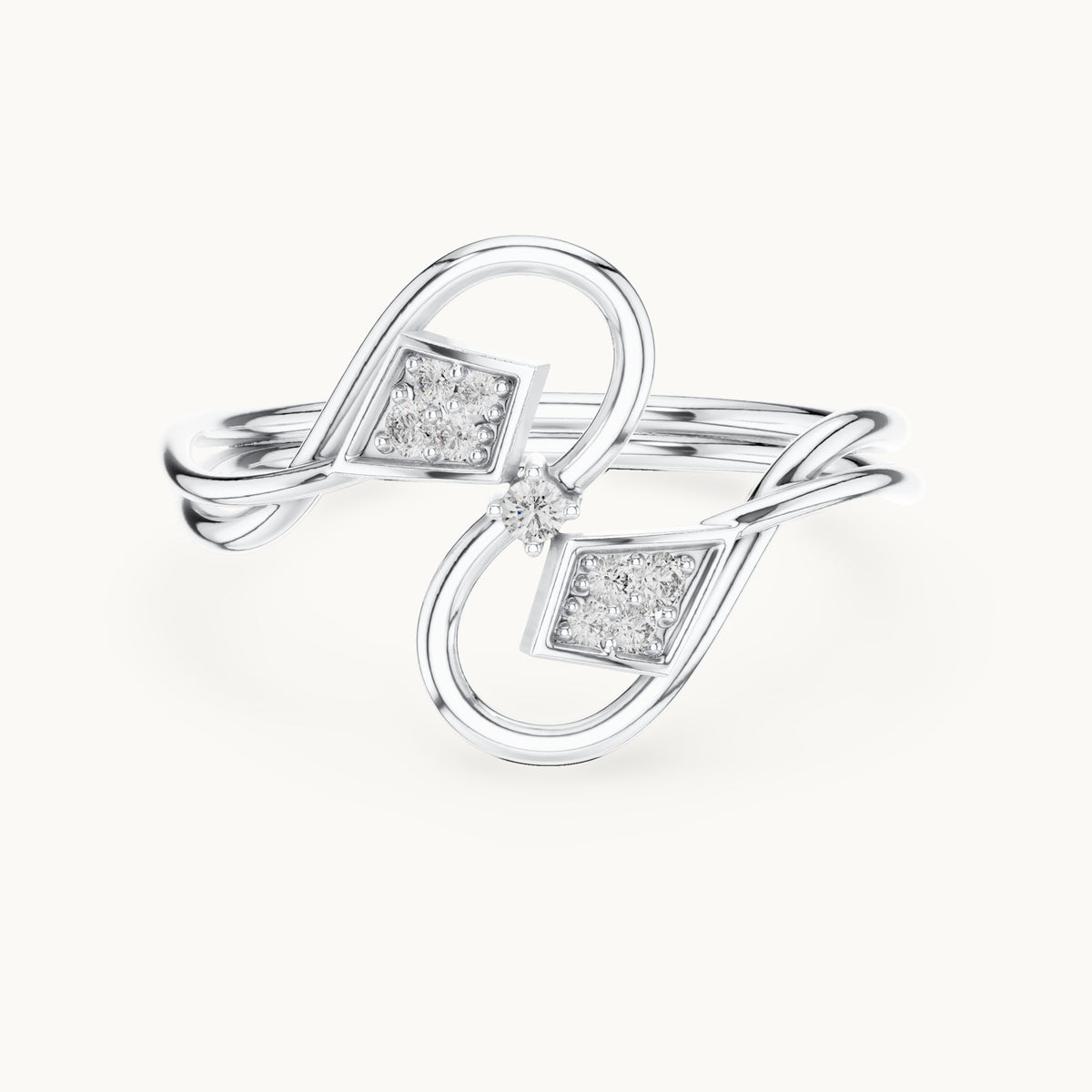 Round lab-grown diamond kite cluster bypass ring in white gold, 0.068 CT TW, view 4