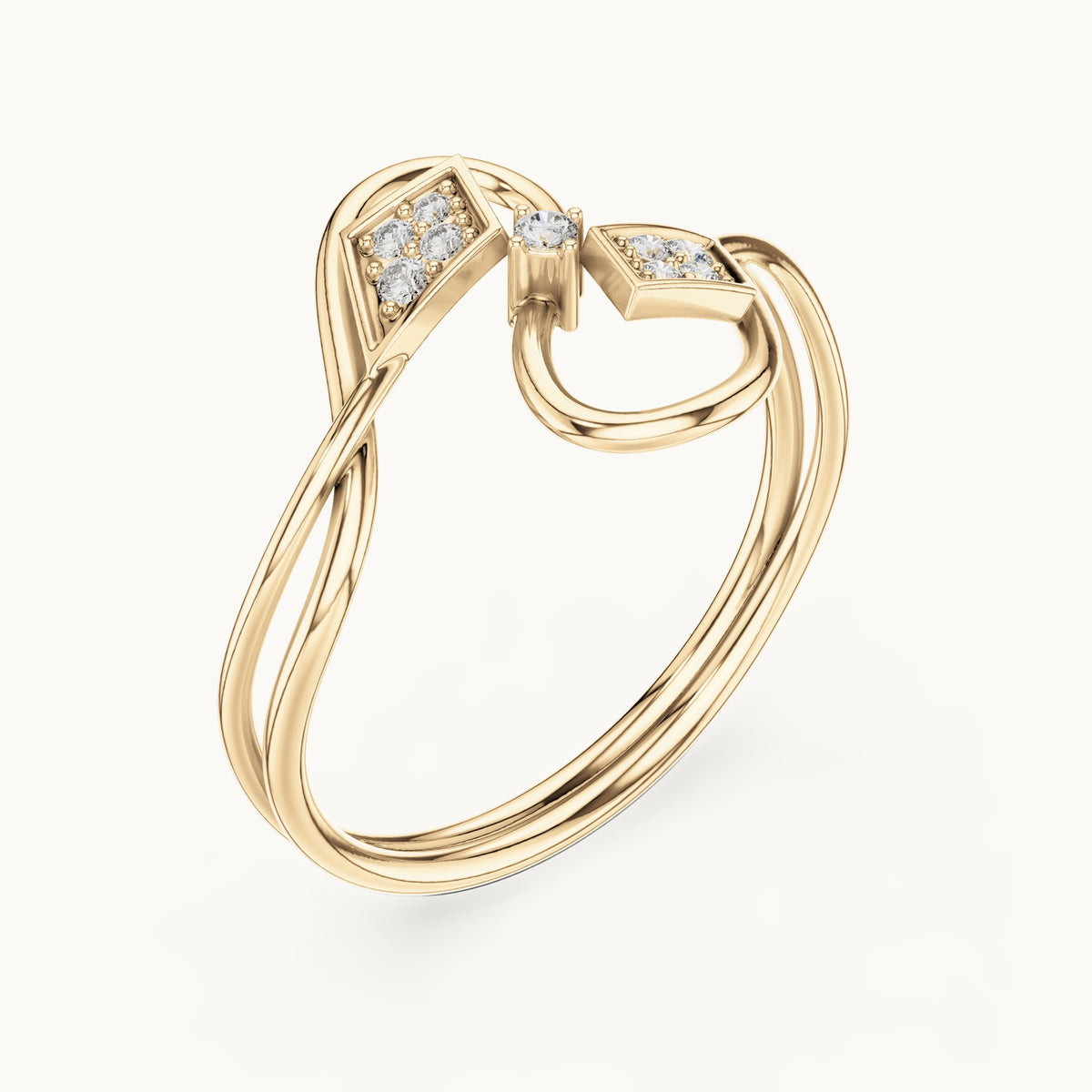 Round lab-grown diamond kite cluster bypass ring in yellow gold, 0.068 CT TW, view 2