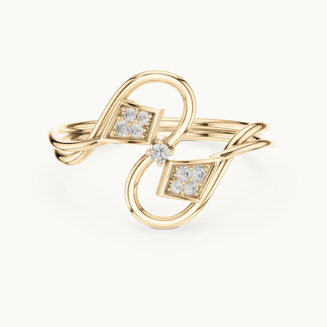 Round lab-grown diamond kite cluster bypass ring in yellow gold, 0.068 CT TW, view 4