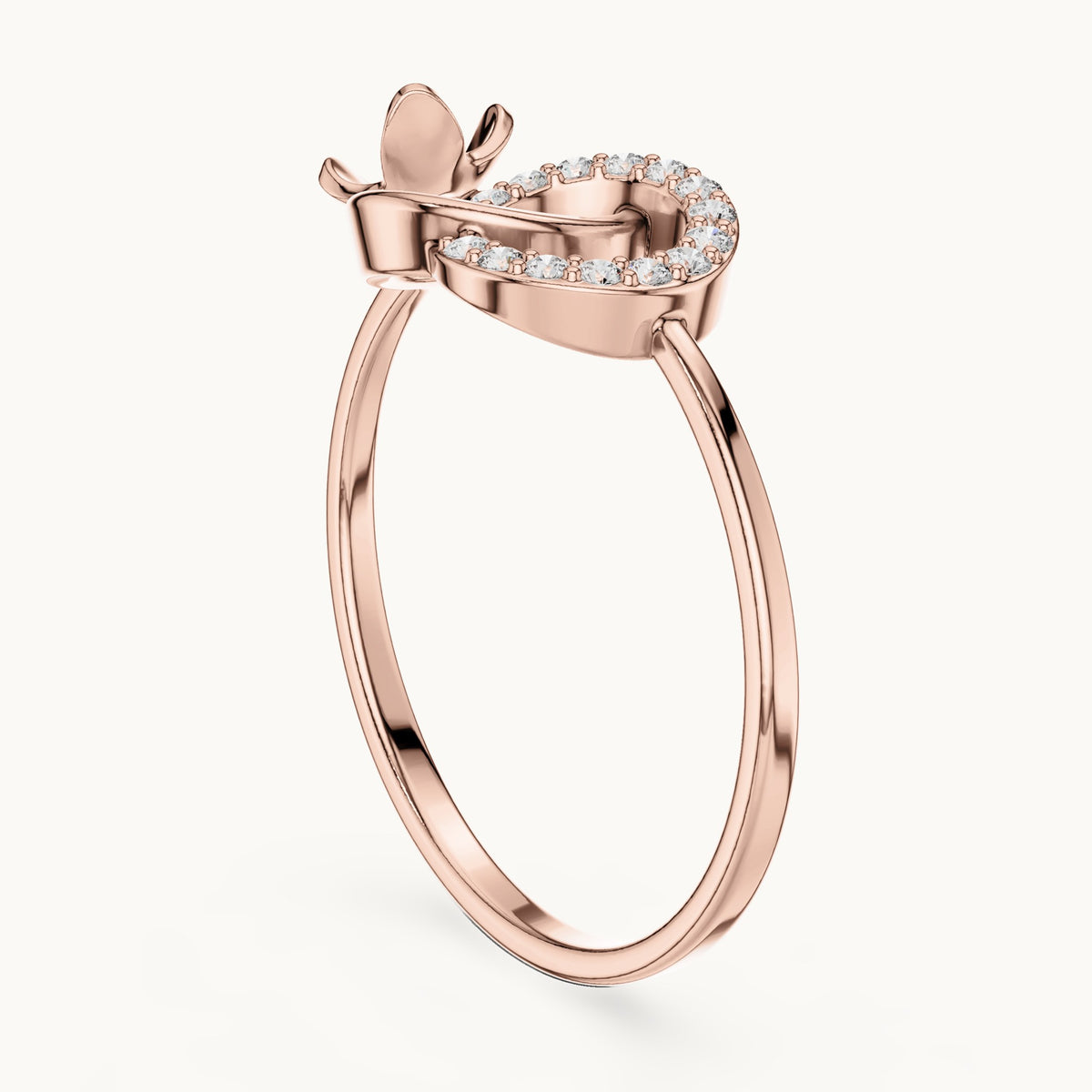 Round lab-grown diamond swirl accent ring in rose gold, 0.083 CT TW, view 1