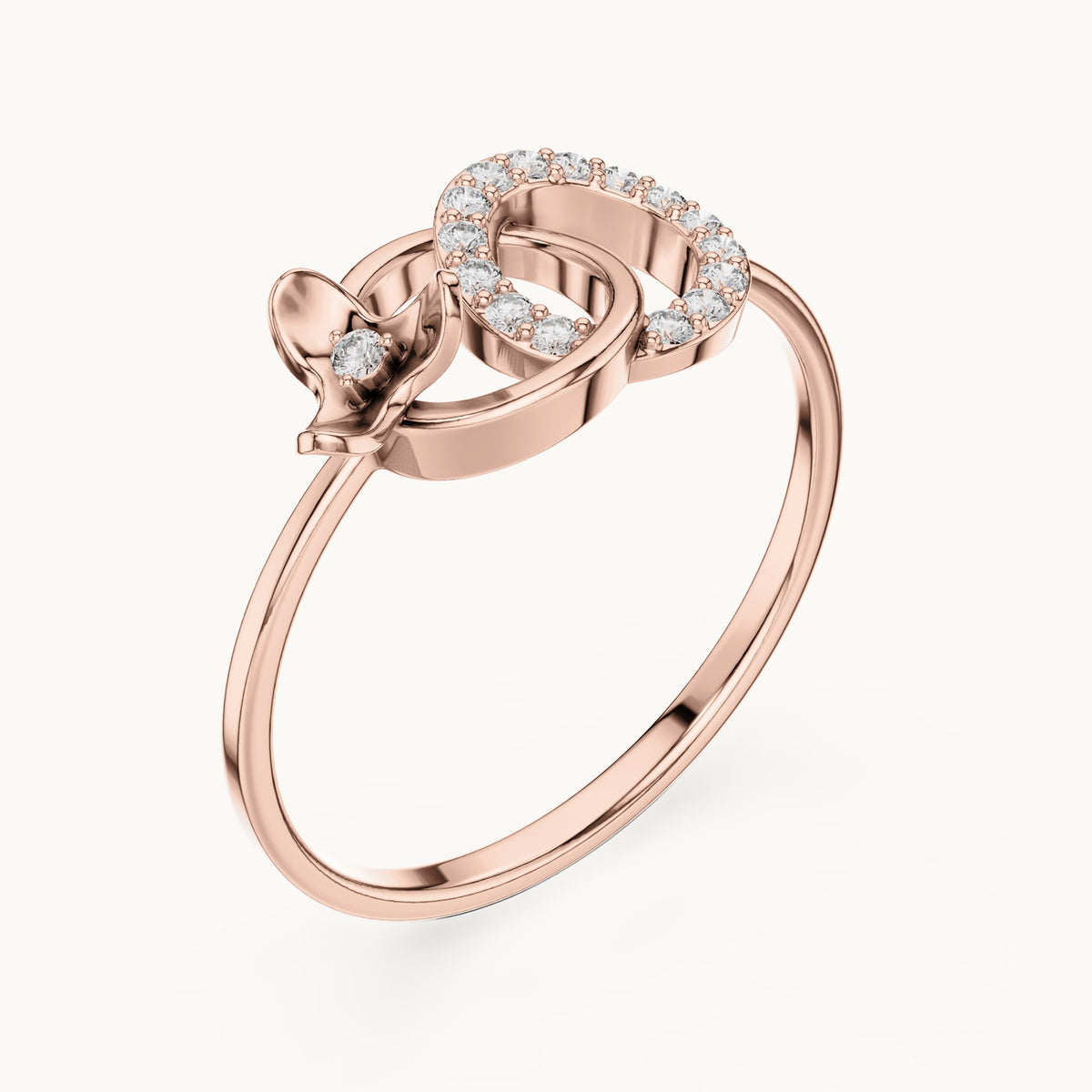 Round lab-grown diamond swirl accent ring in rose gold, 0.083 CT TW, view 2