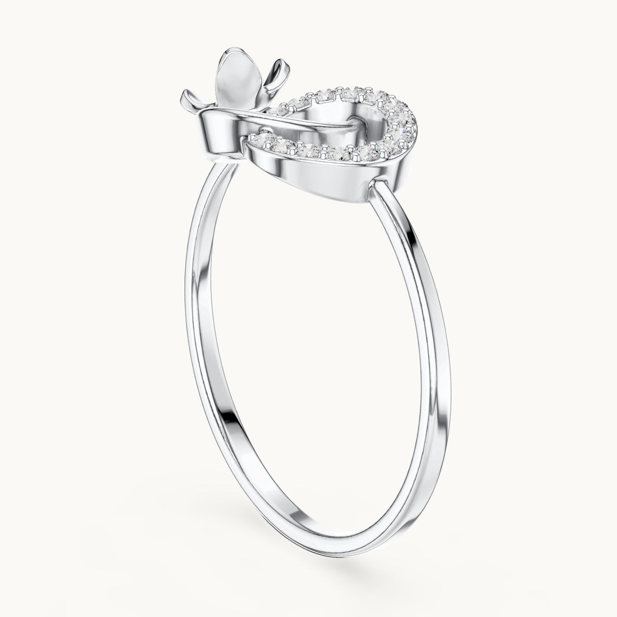 Round lab-grown diamond swirl accent ring in white gold, 0.083 CT TW, view 1