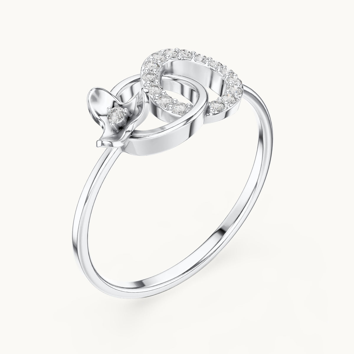 Round lab-grown diamond swirl accent ring in white gold, 0.083 CT TW, view 2