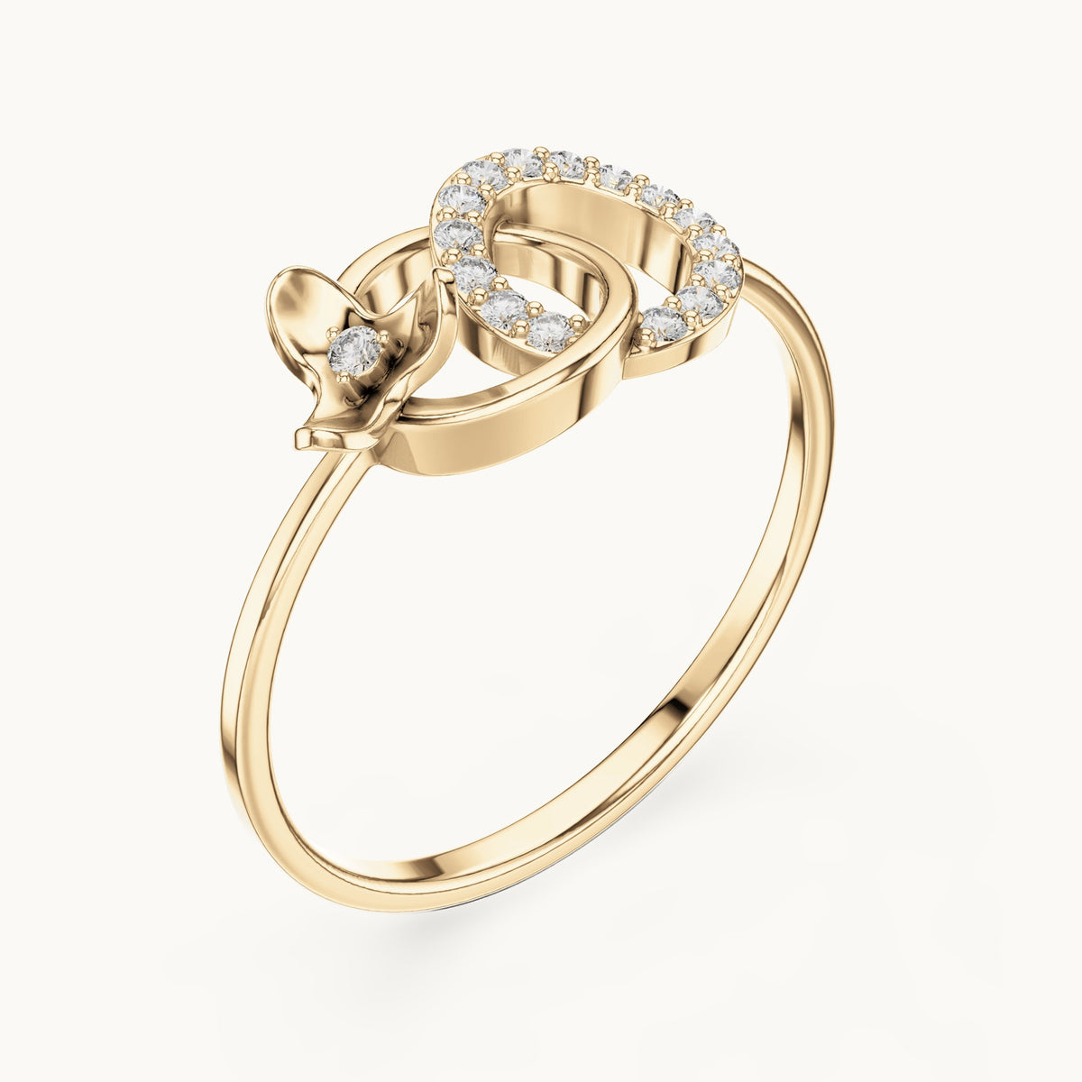 Round lab-grown diamond swirl accent ring in yellow gold, 0.083 CT TW, view 2