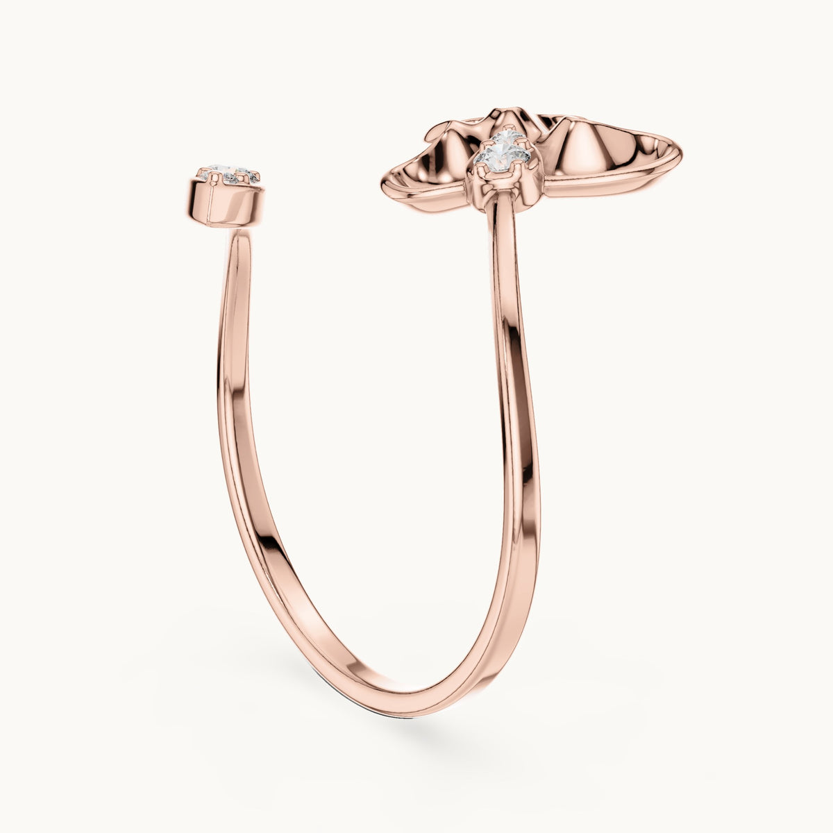 Round lab-grown diamond open cuff ring in rose gold, 0.076 CT TW, view 1
