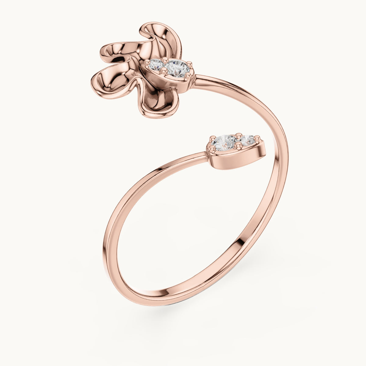 Round lab-grown diamond open cuff ring in rose gold, 0.076 CT TW, view 2