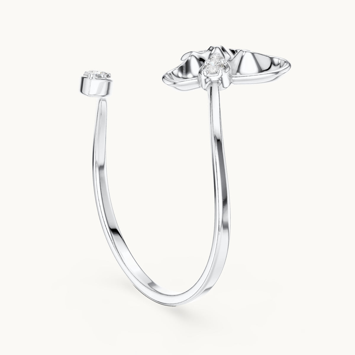 Round lab-grown diamond open cuff ring in white gold, 0.076 CT TW, view 1
