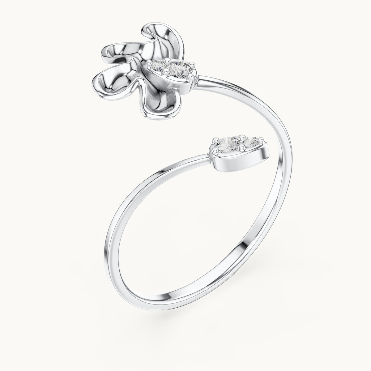 Round lab-grown diamond open cuff ring in white gold, 0.076 CT TW, view 2