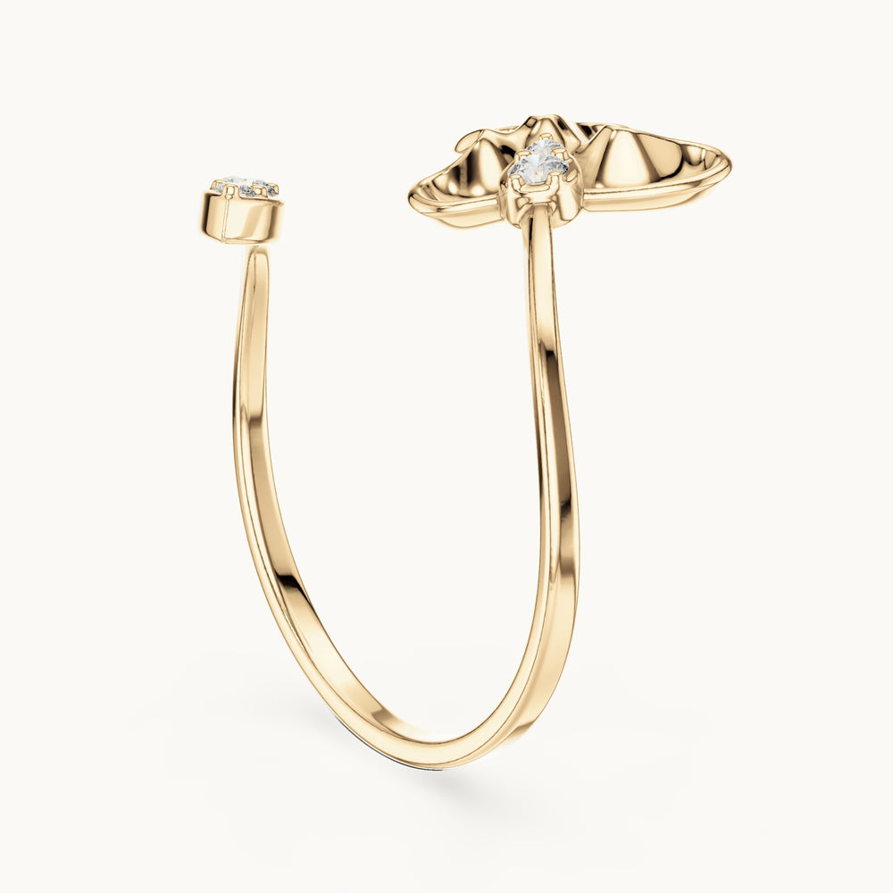 Round lab-grown diamond open cuff ring in yellow gold, 0.076 CT TW, view 1
