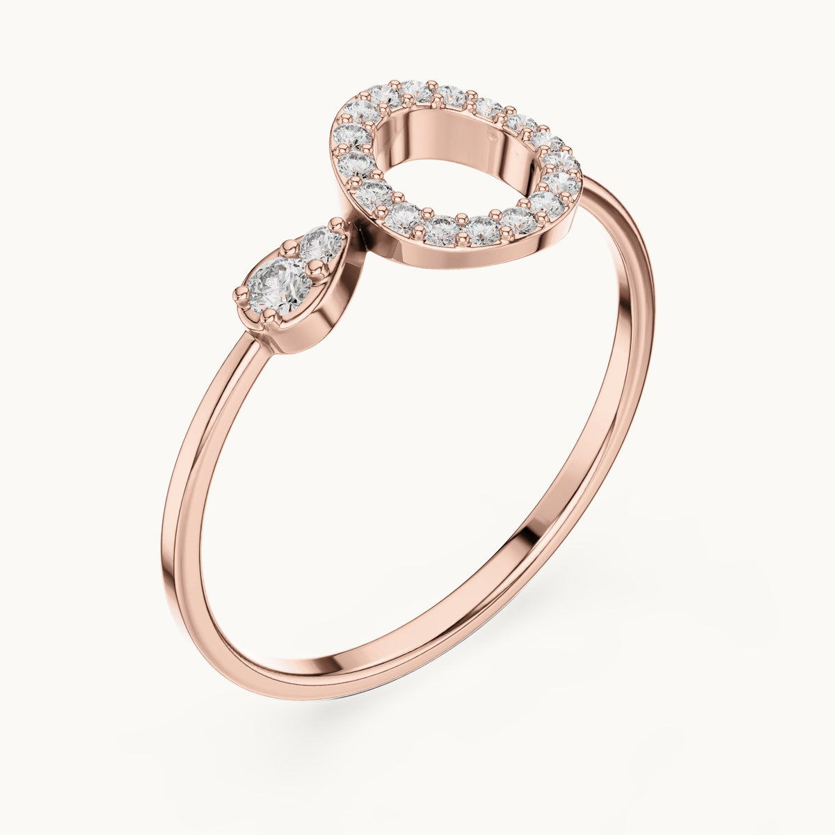 Round lab-grown diamond open circle pavé ring in rose gold, 0.123 CT TW, view 2