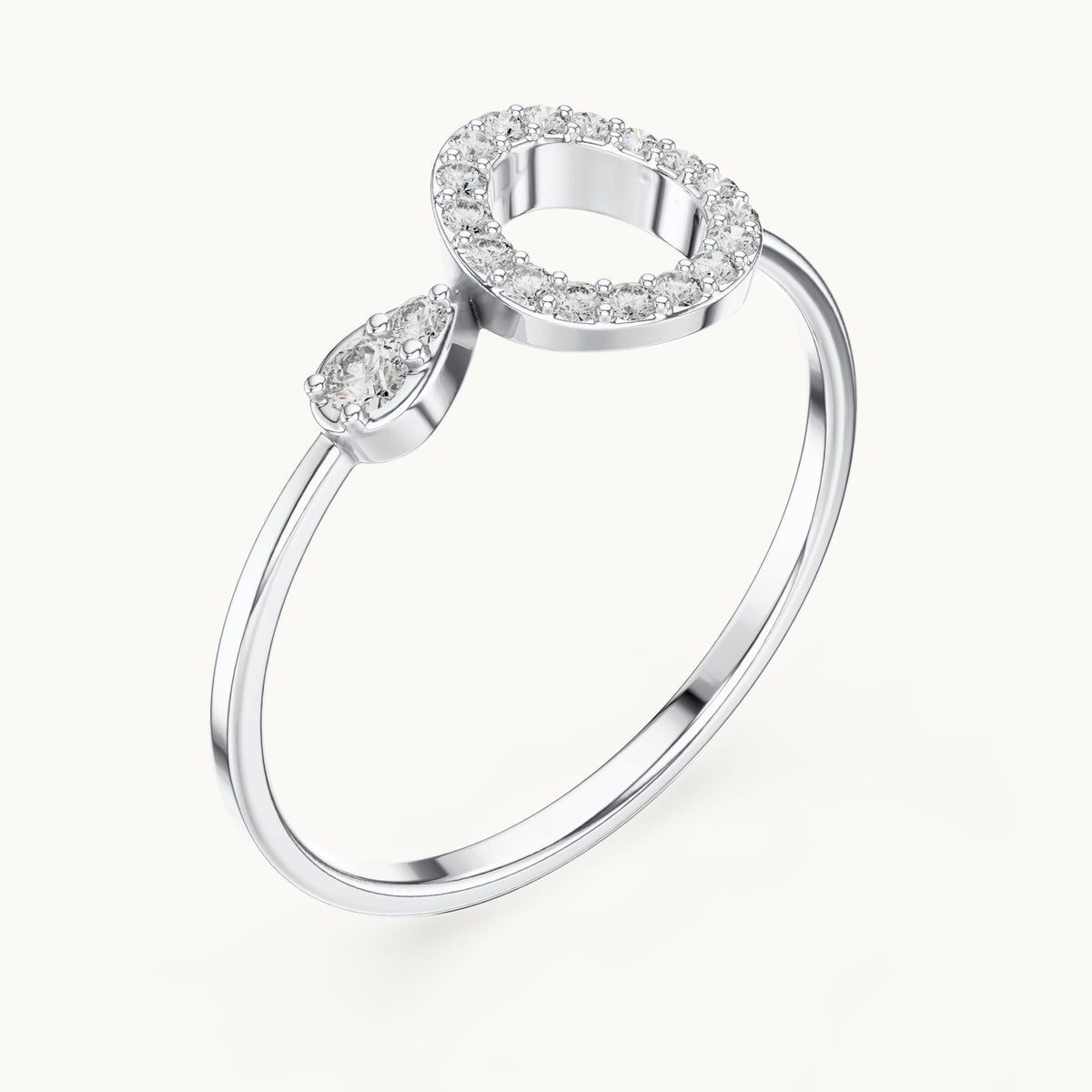 Round lab-grown diamond open circle pavé ring in white gold, 0.123 CT TW, view 2