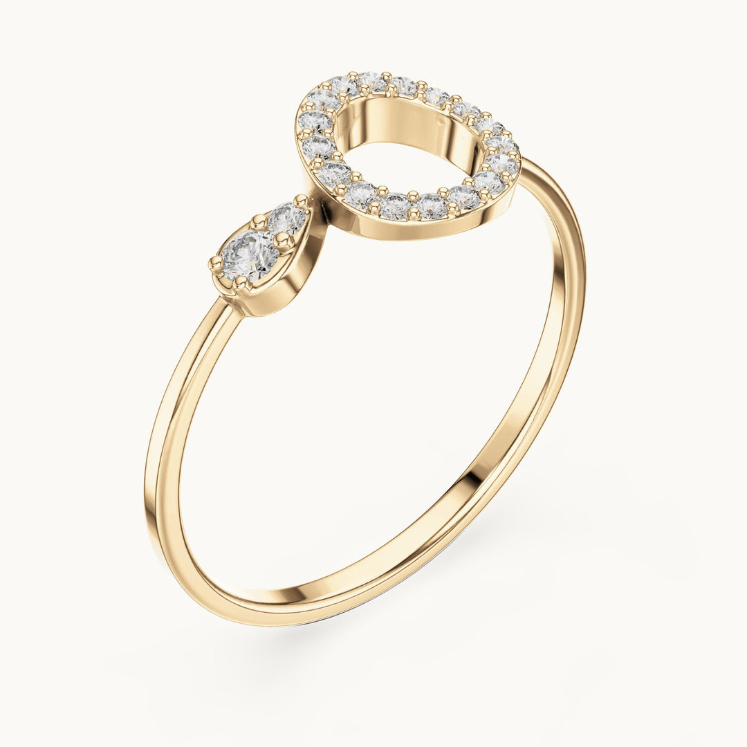 Round lab-grown diamond open circle pavé ring in yellow gold, 0.123 CT TW, view 2